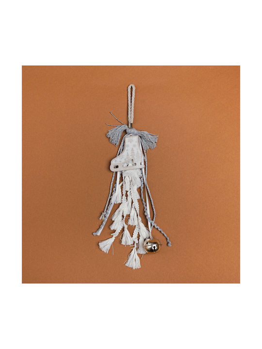 Hanging Ornament Ice Skate Wooden Silver