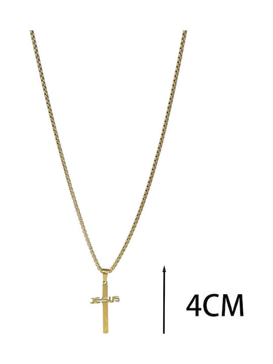 Men's Cross from Gold Plated Steel with Chain
