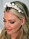 Bridal Headband Ceramic White Flower Petals White Pearls Azalia