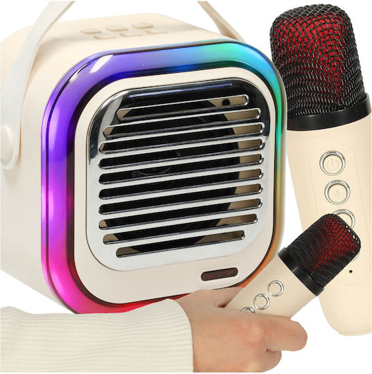 ikonka Ηχείο Karaoke με Ασύρματο Μικρόφωνο και Εφέ Φωτισμού KX3378_1 Λευκό