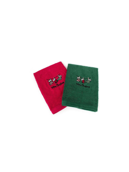 Dimcol Christmas Set of 2 Towels 40x60 Christmas Socks Red-Green 100% Cotton