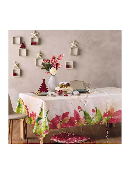 Kentia Snow Christmas Tablecloth Fabric Red L160xW230cm.