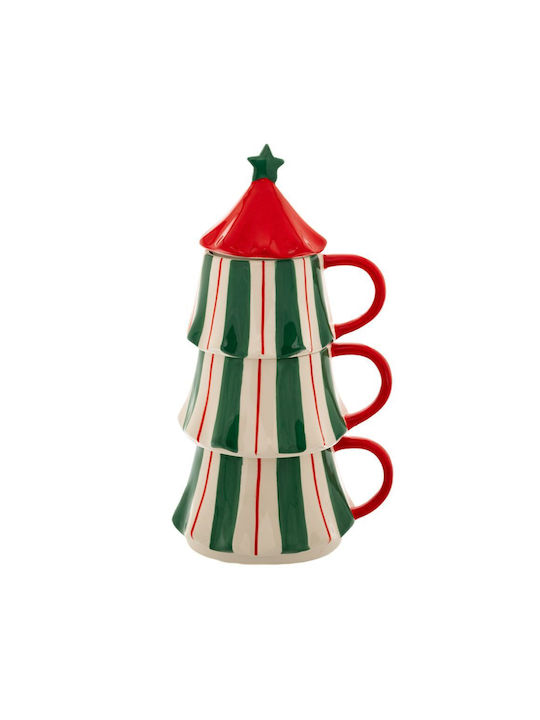 Iliadis Set Christmas Mugs Ceramic Green L15.5xW13xD27cm. 3pcs