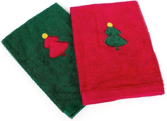 Dimcol Χριστουγεννιάτικο Σετ Πετσέτες 2 Τεμ 40x60 Christmas Tree Κόκκινο-πράσινο 100% Cotton