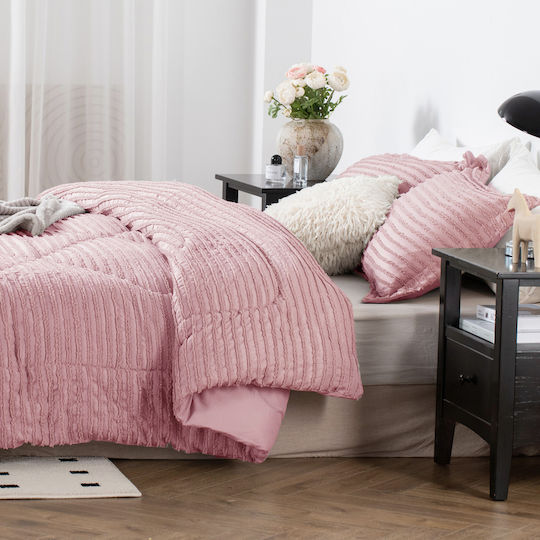 Saray Home Σετ Πάπλωμα Υπέρδιπλο με Γέμιση Microfiber 220x240εκ. Ruffles Ροζ 3τμχ 200 GSM