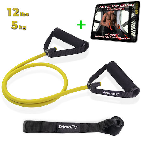 PrimaFit Λάστιχο Γυμναστικής Σωληνωτό με Λαβές Κίτρινο