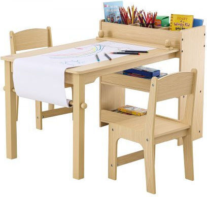 Kinder Tischset mit Stühlen zum Malen aus Holz Beige Vevor