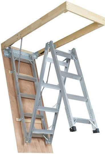 Attic Ladder 12 Steps Aluminum Wood Max 160 Kg Hydraulic Damping Arm