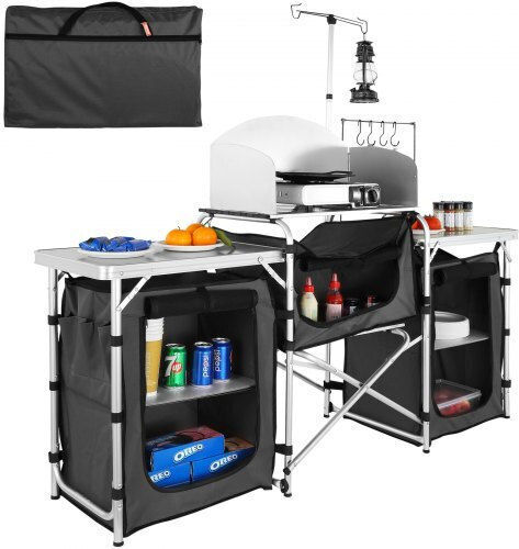 Vevor Τραπέζι Αλουμινίου για Camping Πτυσσόμενο 174x176x46cm Μαύρο
