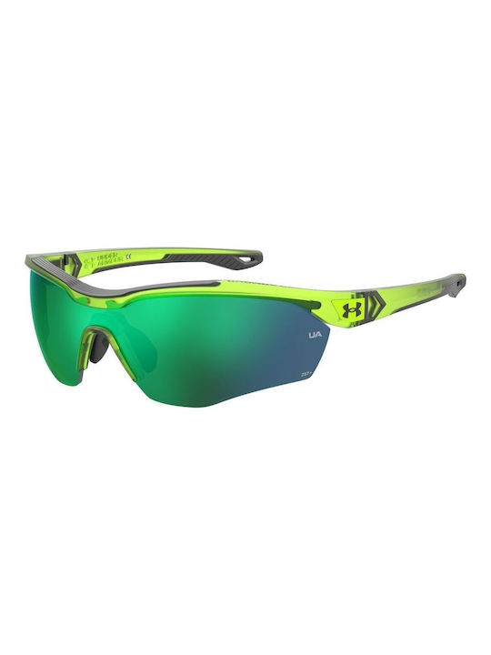 Under Armour Unisex Sunglasses with Green Horn-Rimmed Frame and Green Mirror Lens