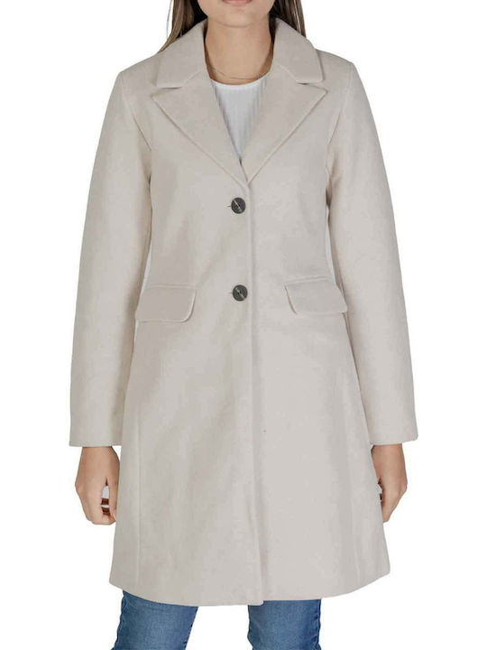 Women's Ecru Coat with Buttons