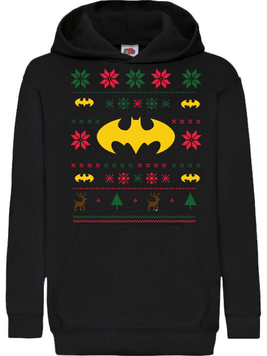 Детски суичър с качулка Tralala Batman Christmas 01 Черен