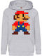 Детски суитшърт с качулка Super Mario Tralala Mario 8-bit сив