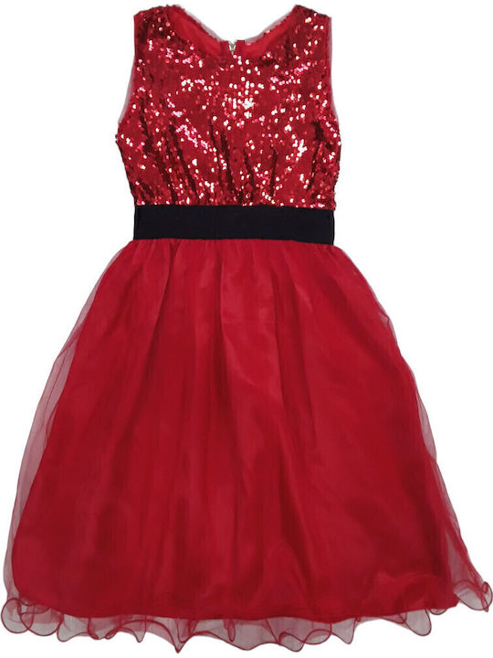 Children's Dress Sleeveless with Sequins Red, Black