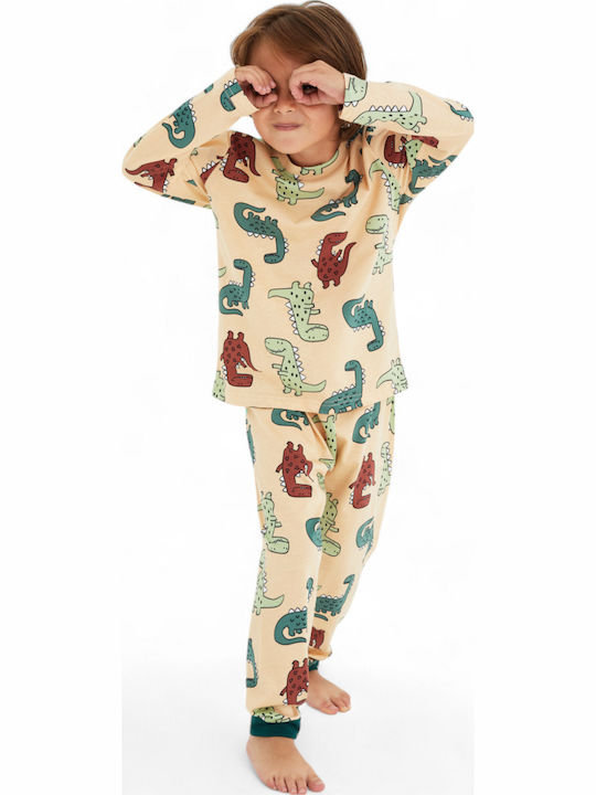 Siyah Inci Kinder Schlafanzug Winterlich Baumwoll Beige