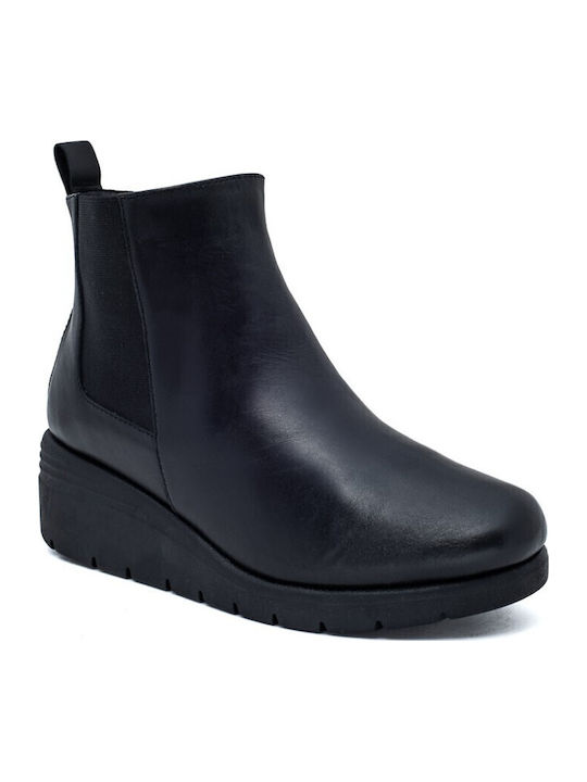 Leder Stiefeletten Damen Schwarz