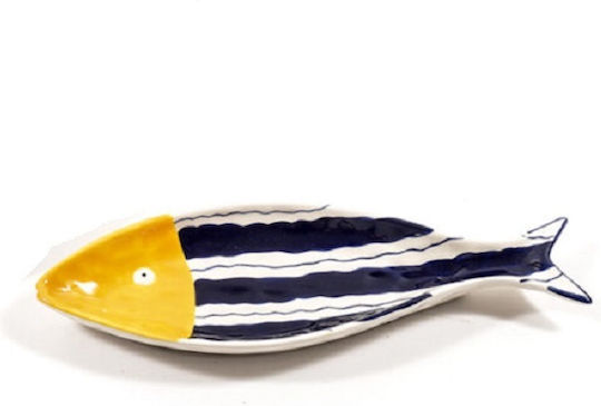 Keramikteller Fisch Klein 21x7,5x2,5cm Gelb gestreift