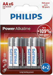 Satz von 6 Philips LR6 AA Power Alkaline-Batterien