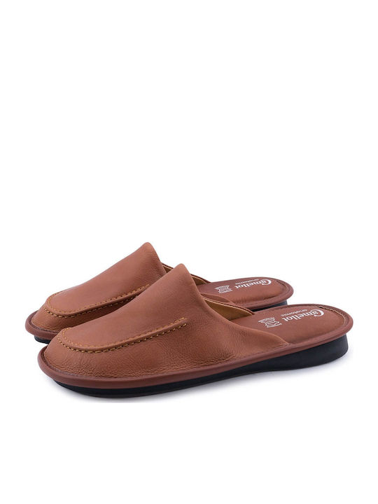 Camellot Men's Leather Slippers Brown