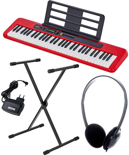 Casio Tastatur CT-S200 mit 61 Tasten Standard Berührung mit Ständer und Kopfhörer Rot Satz 2