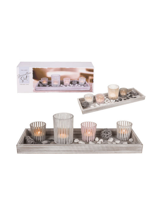 Out Blue Wooden Plate 4 Tealight Holders