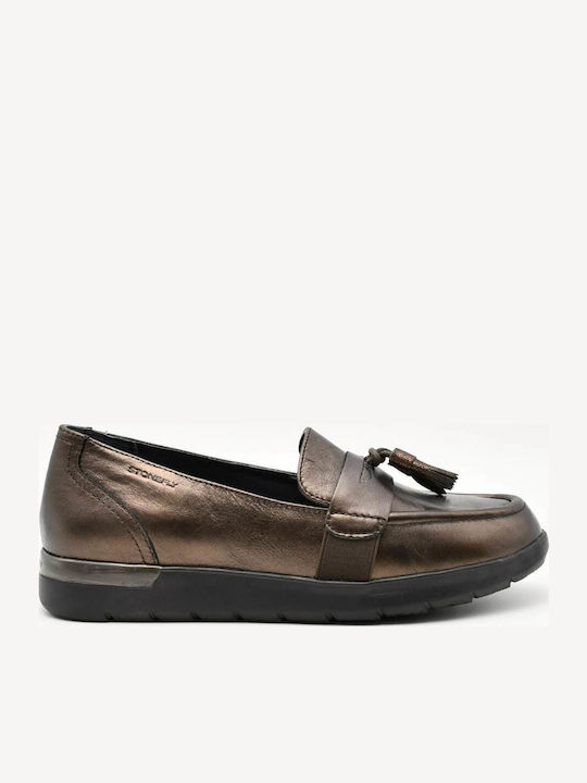 Δερμάτινα Γυναικεία Loafers σε Χρυσό Χρώμα