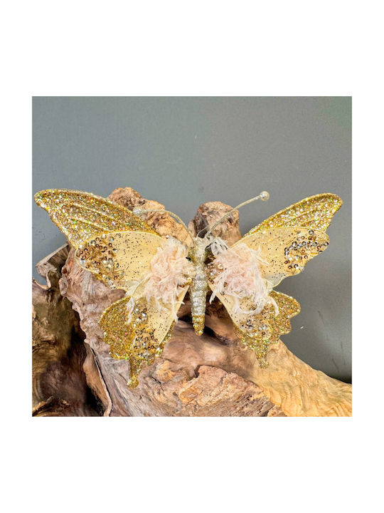 Hanging Butterfly Ornament Gold with Glitter