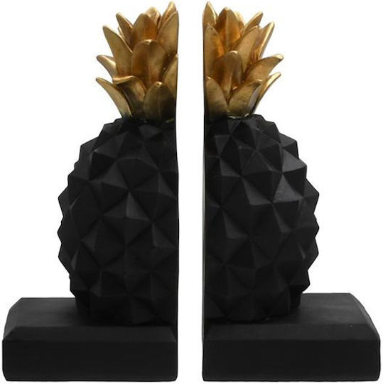Polyresin-Buchstützen Fylliana Ananas Schwarz-Gold Farbe 9x9x19cm