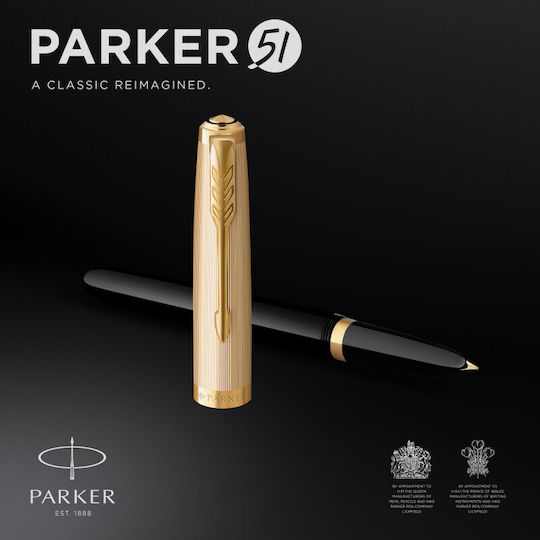 Parker 51 Deluxe Black Resin Gold Trim Fountain Pen 18k Solid Gold Nib 3026981235122 Nibs Fine 18k