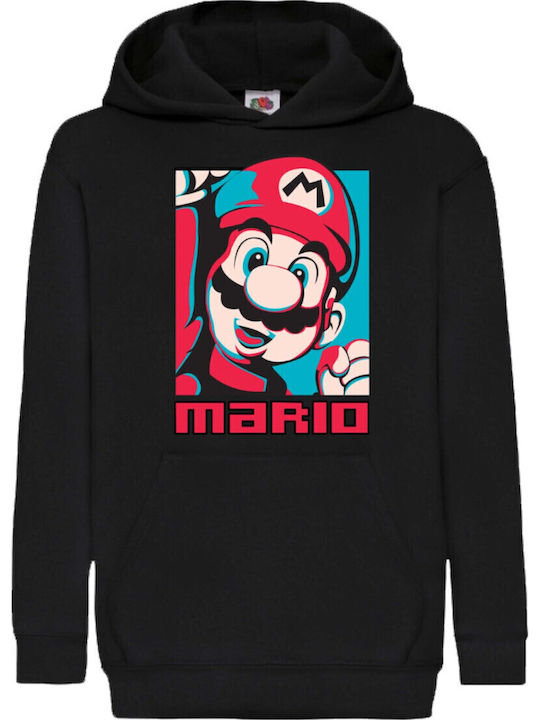 Kinder-Sweatshirt mit Kapuze und Taschen Schwarz Super Mario