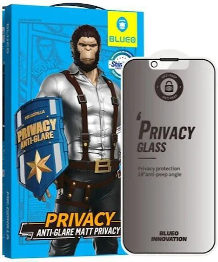 Blueo Mr.monkey Strong 5D Privacy Ματ Tempered Glass (iPhone 17 / 17 Pro / 16 Pro)