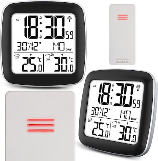 Stație meteo profesională wireless Idealstore pentru exterior și interior, cu temperatură, calendar, ceas deșteptător, funcție de amânare, rază de acțiune de 60 m, măsurători ușor de citit, design modern