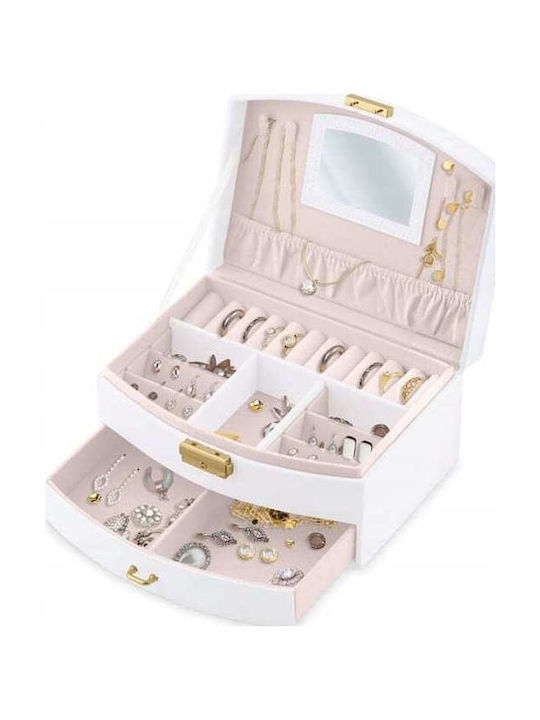 Cutie de bijuterii Idealstore Dimensiuni 20,5 X 13,5 X 10,5 cm Include oglindă încuietoare Organizator pe 2 niveluri Spațiu pentru inele cercei coliere Suporturi Piele ecologică Rezistentă la șocuri Mâner de transport Design elegant