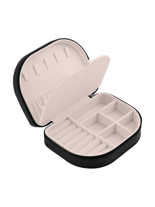 Cutie de bijuterii Idealstore Lacăt puternic Piele ecologică Materiale premium Suporturi pentru coliere Spații pentru cercei Inele Extrem de spațioasă Elegantă Neagră