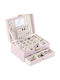 Cutie de Bijuterii Idealstore Dimensiuni 23 X 17 X 10.7 Cm Include Oglindă Lacăt Organizator pe 2 Niveluri Spațiu Inele Cercei Suporturi Coliere Piele Ecologică Rezistentă la Șocuri Design Elegant Portabil