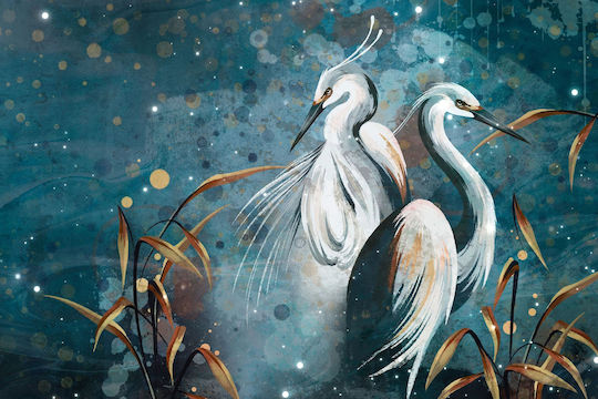 Decorative Wall Mural Bedroom Living Room Herons Gold 260x390