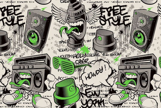 Jugendzimmer Wandbild Graffiti Musik Bunte Grafiken 260x390