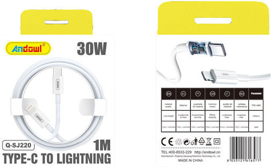 Andowl Ladekabel Usb USB-C zu Lightning Kabel 30W 1m