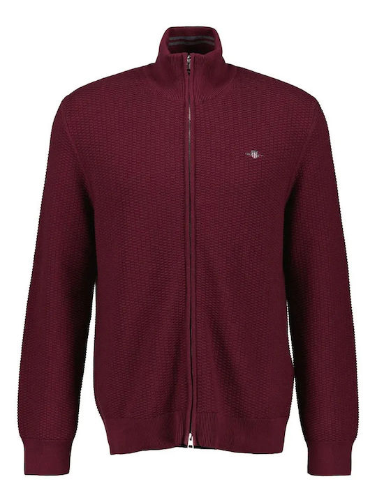 Cotton Men's Knitted Cardigan with Zipper Wine Red