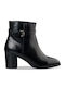 Buckle Strap Mid-heel Booties Δερμάτινα Γυναικεία Μποτάκια Αστραγάλου με Μεσαίο Τακούνι Μαύρα