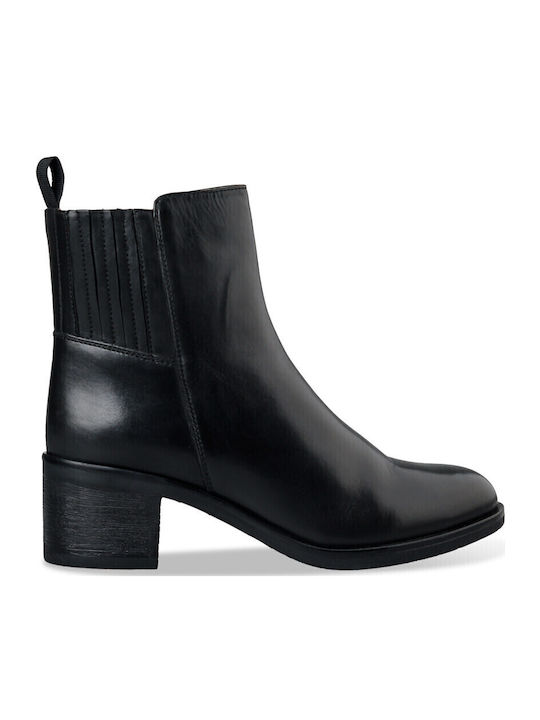 Mid-heel Booties Leather Women's Ankle Boots with Medium Heel Black