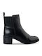 Mid-heel Booties Leather Women's Ankle Boots with Medium Heel Black