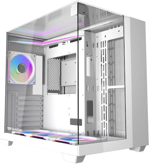 Darkflash TH285 Геймърско бюро Midi Tower Компютърна кутия със страничен прозорец и RGB осветление Бял