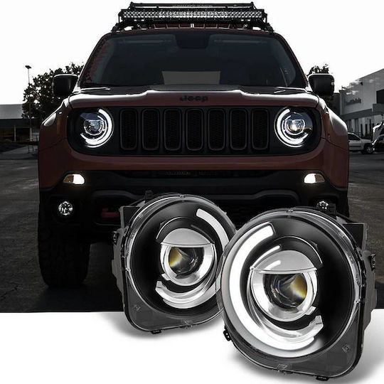 Μπροστινά Φανάρια Set Jeep Renegade 2014+ Drl Tube Lights Μαύρα H7 Manual Akkon
