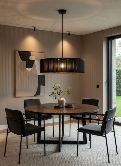 GloboStar Rattan Pendant Light Black Boho with Socket E27 55x55x90cm