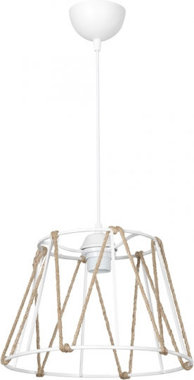 GloboStar Jute Hängelampe Weiß mit Seil für Fassung E27 30x30x75cm.