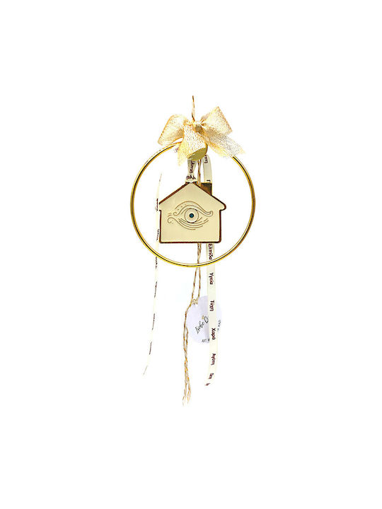 House Charm with Enamel Eye and Gold Ring