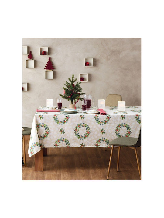 Kentia Snow Christmas Tablecloth Fabric Green L180xW135cm.