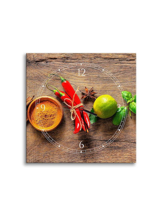 Wall Clock Kitchen Canvas Painting Dining Room Spices 40x40cm