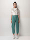 Women's High-waisted Fabric Trousers with Elastic Carrot Fit Bay Leaf Mint